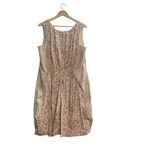 TALBOTS Women’s Ivory Floral Pleated Print Shift Dress Size 16W SEE‎ DESCRIPTION